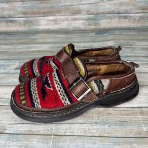 Born Clog Shoes Womens Size 6 Wool Leather Mule Buckle Aztec Red Boho Slip On